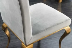 Design Stuhl MODERN BAROCK grau Samt goldene Stuhlbeine