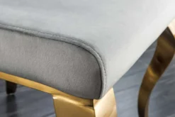 Design Stuhl MODERN BAROCK grau Samt goldene Stuhlbeine
