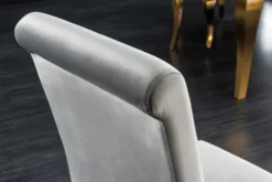 Design Stuhl MODERN BAROCK grau Samt goldene Stuhlbeine