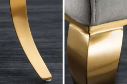 Design Stuhl MODERN BAROCK grau Samt goldene Stuhlbeine