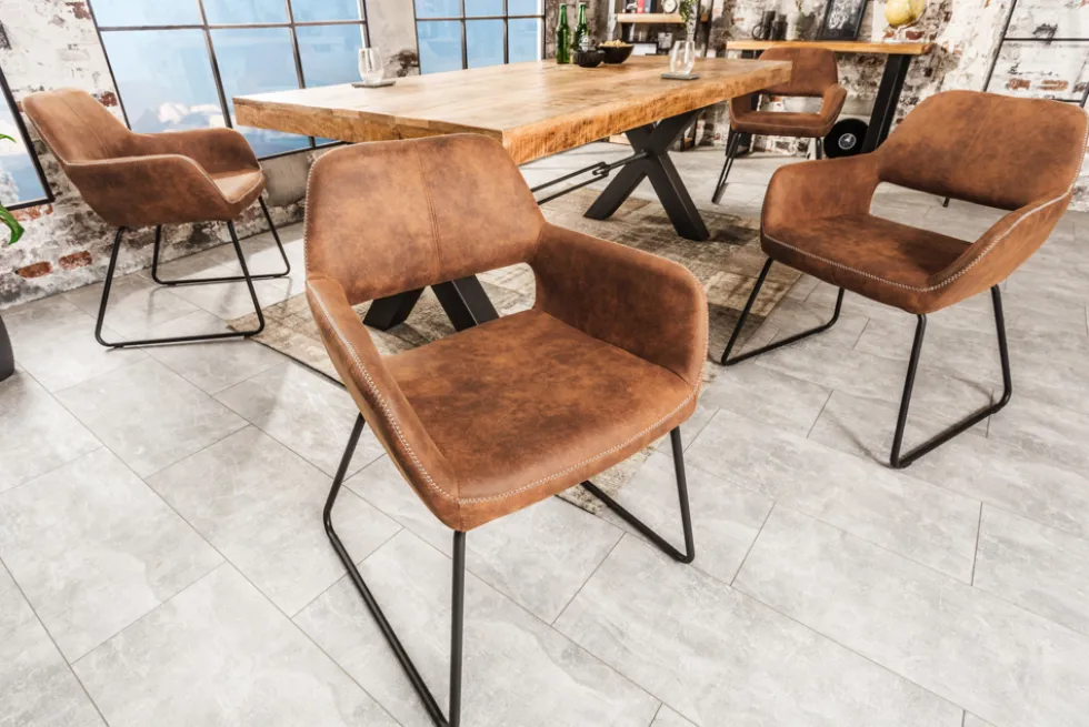 Design Stuhl MUSTANG antik braun Microfaser mit Armlehne
