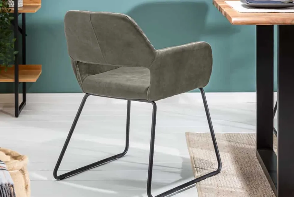 Design Stuhl MUSTANG antik taupe Microfaser mit Armlehne