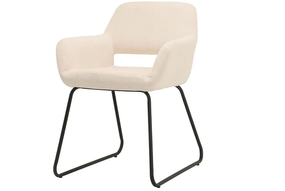 Design Stuhl MUSTANG beige Cord mit Armlehne schwarz Metallgestell