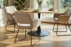 Design Stuhl MUSTANG beige Cord mit Armlehne schwarz Metallgestell