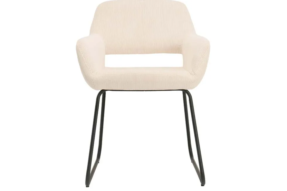 Design Stuhl MUSTANG beige Cord mit Armlehne schwarz Metallgestell