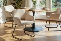 Design Stuhl MUSTANG beige Cord mit Armlehne schwarz Metallgestell