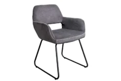 Design Stuhl MUSTANG grau Cord mit Armlehne schwarz Metall