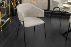 Design Stuhl NOBLESSE beige Chenille schwarzes Metallgestell
