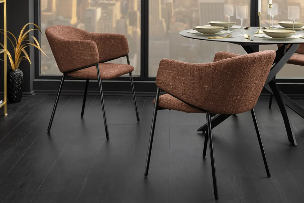 Design Stuhl NOBLESSE braun Chenille schwarzes Metallgestell