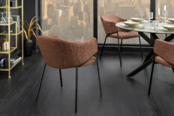 Design Stuhl NOBLESSE braun Chenille schwarzes Metallgestell