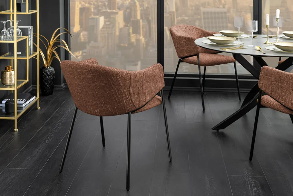 Design Stuhl NOBLESSE braun Chenille schwarzes Metallgestell