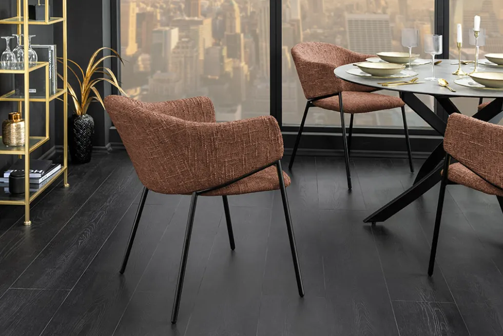 Design Stuhl NOBLESSE braun Chenille schwarzes Metallgestell