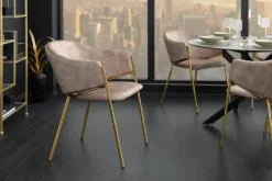 Design Stuhl NOBLESSE champagner beige Samt golden verchromtes Metallgestell