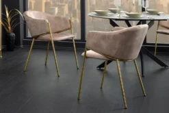 Design Stuhl NOBLESSE champagner beige Samt golden verchromtes Metallgestell