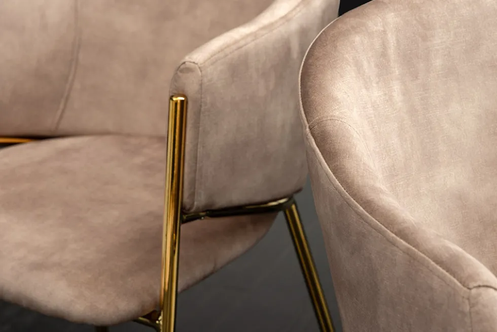 Design Stuhl NOBLESSE champagner beige Samt golden verchromtes Metallgestell