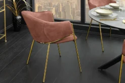 Design Stuhl NOBLESSE rosé Samt golden verchromtes Metallgestell Retro-Look
