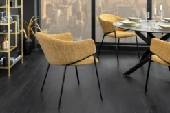 Design Stuhl NOBLESSE senfgelb Chenille schwarzes Metallgestell