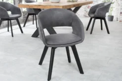 Design Stuhl NORDIC STAR antik grau Microfaser Massivholz schwarz mit Armlehne gepolstert