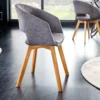 Design Stuhl NORDIC STAR grau Strukturstoff Massivholz mit Armlehne gepolstert