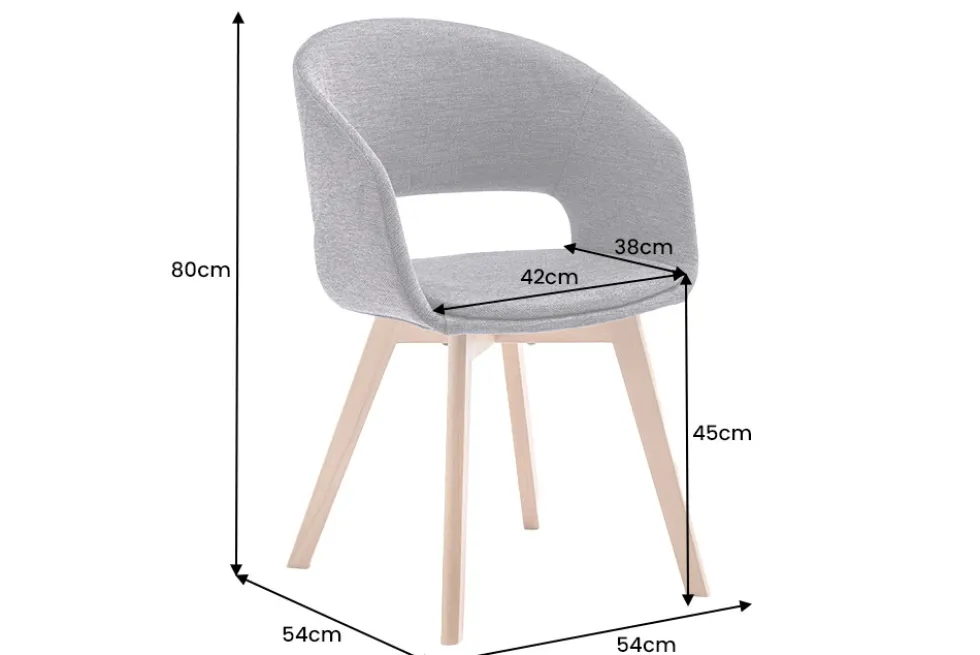 Design Stuhl NORDIC STAR grau Strukturstoff Massivholz mit Armlehne gepolstert