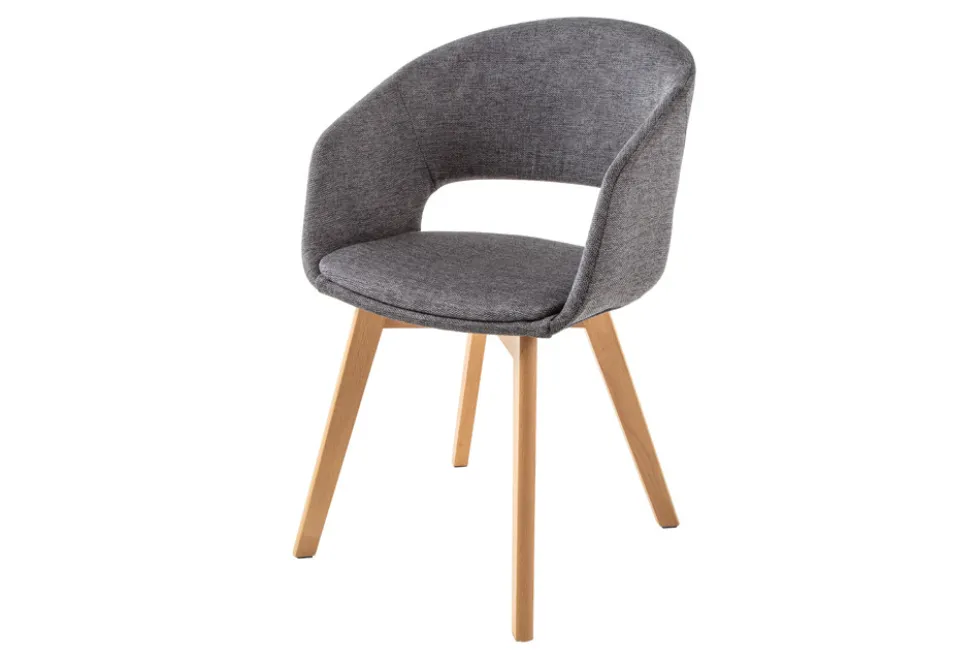 Design Stuhl NORDIC STAR grau Strukturstoff Massivholz mit Armlehne gepolstert