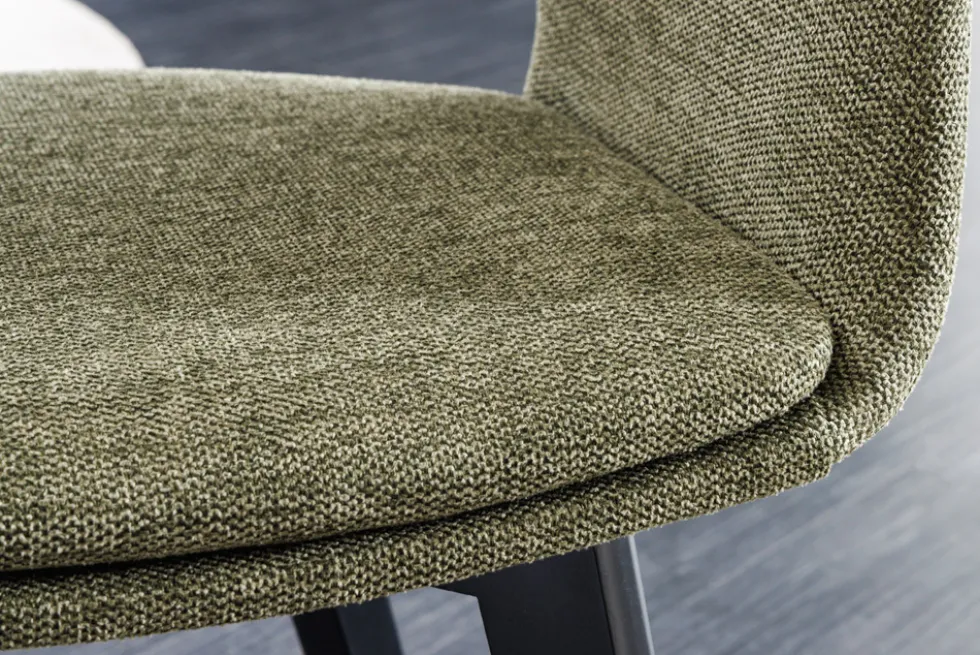 Design Stuhl NORDIC STAR grün Strukturstoff Massivholz schwarz mit Armlehne gepolstert