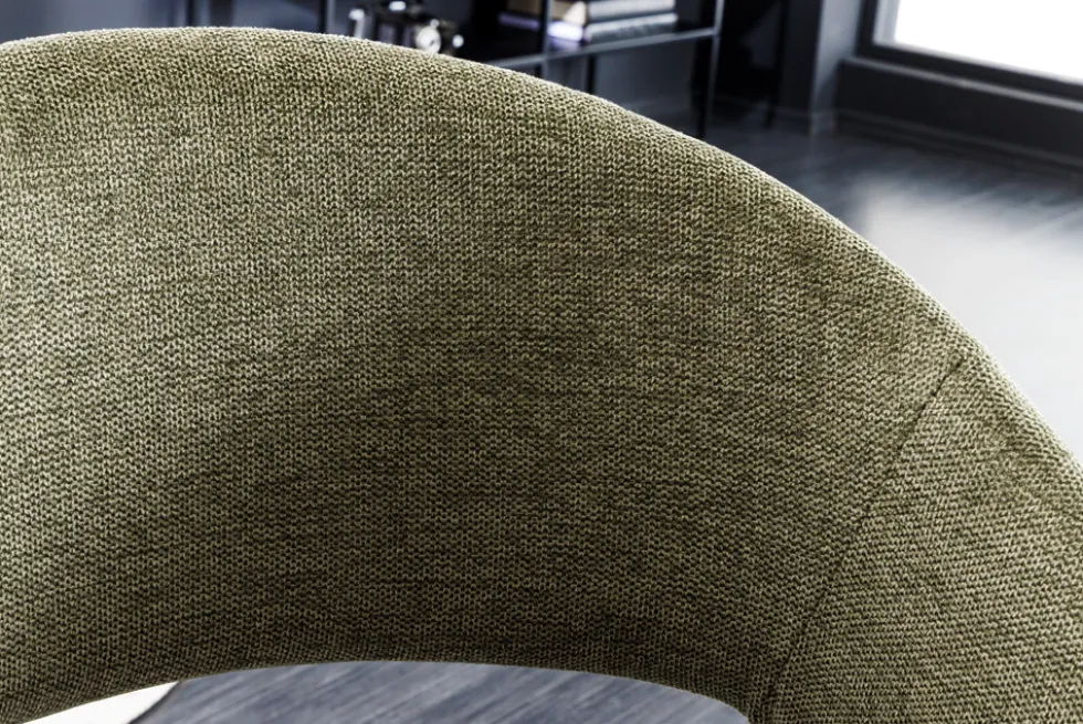 Design Stuhl NORDIC STAR grün Strukturstoff Massivholz schwarz mit Armlehne gepolstert