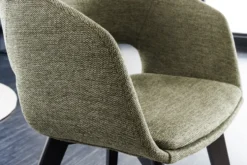 Design Stuhl NORDIC STAR grün Strukturstoff Massivholz schwarz mit Armlehne gepolstert