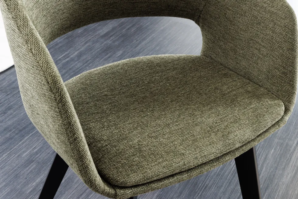 Design Stuhl NORDIC STAR grün Strukturstoff Massivholz schwarz mit Armlehne gepolstert
