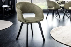 Design Stuhl NORDIC STAR grün Strukturstoff Massivholz schwarz mit Armlehne gepolstert
