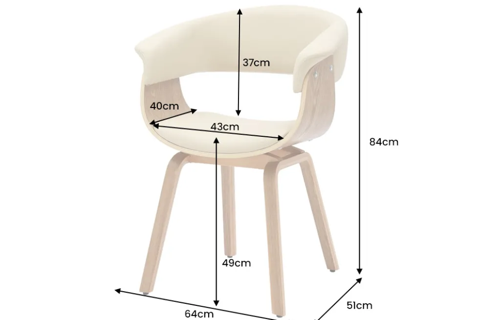 Design Stuhl ORGANIC natur Eiche creme beige Kunstleder mit Armlehnen