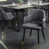 Design Stuhl PARIS grau Samt mit Armlehnen Ziersteppung goldene Fußkappen gepolstert