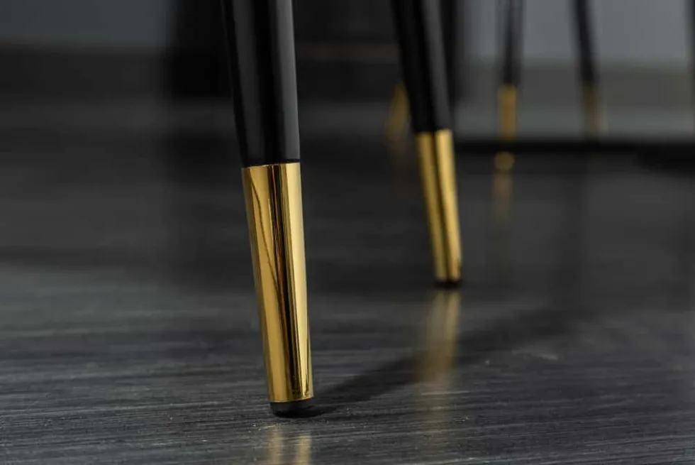 Design Stuhl PARIS greige Samt mit Armlehnen Ziersteppung goldene Fußkappen
