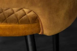 Design Stuhl PARIS senfgelb Samt mit Armlehnen Ziersteppung goldene Fußkappen
