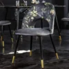 Design Stuhl PRÊT-À-PORTER grau Samt florales Muster und goldene Fußkappen