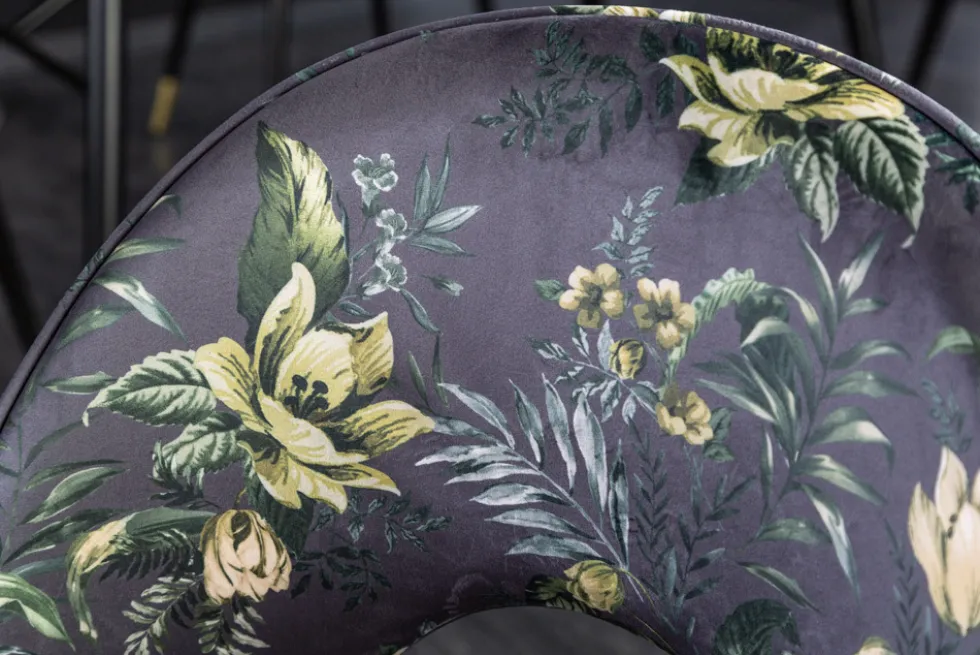 Design Stuhl PRÊT-À-PORTER grau Samt florales Muster und goldene Fußkappen