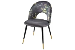 Design Stuhl PRÊT-À-PORTER grau Samt florales Muster und goldene Fußkappen