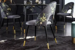 Design Stuhl PRÊT-À-PORTER grau Samt florales Muster und goldene Fußkappen