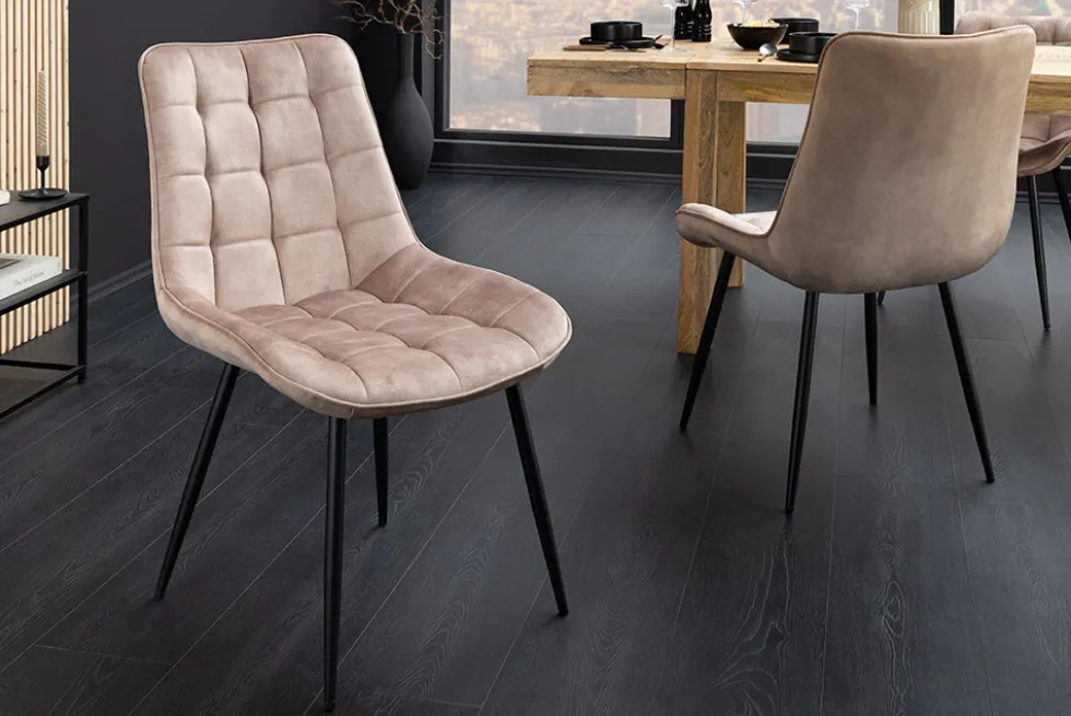 Design Stuhl ROADSTAR champagner greige Samt schwarze Metallbeine