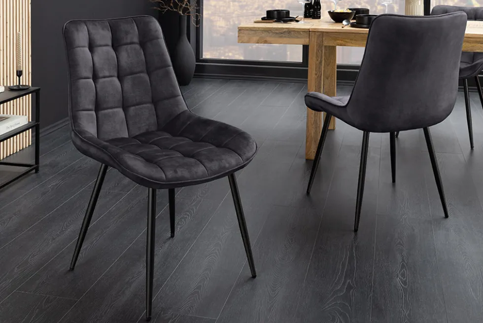 Design Stuhl ROADSTAR grau Samt schwarze Metallbeine