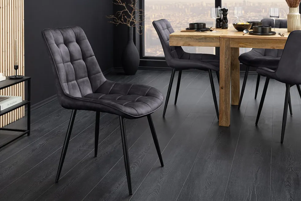 Design Stuhl ROADSTAR grau Samt schwarze Metallbeine