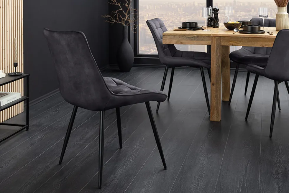 Design Stuhl ROADSTAR grau Samt schwarze Metallbeine