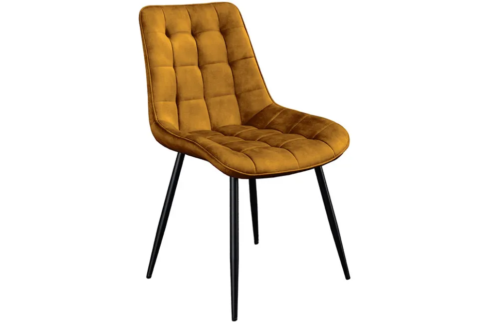 Design Stuhl ROADSTAR senfgelb Samt schwarze Metallbeine
