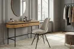 Design Stuhl SCANDINAVIA MEISTERSTÜCK beige grau Chenille schwarz Metallgestell