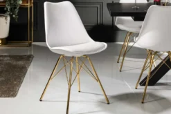 Design Stuhl SCANDINAVIA MEISTERSTÜCK weiß goldene Beine