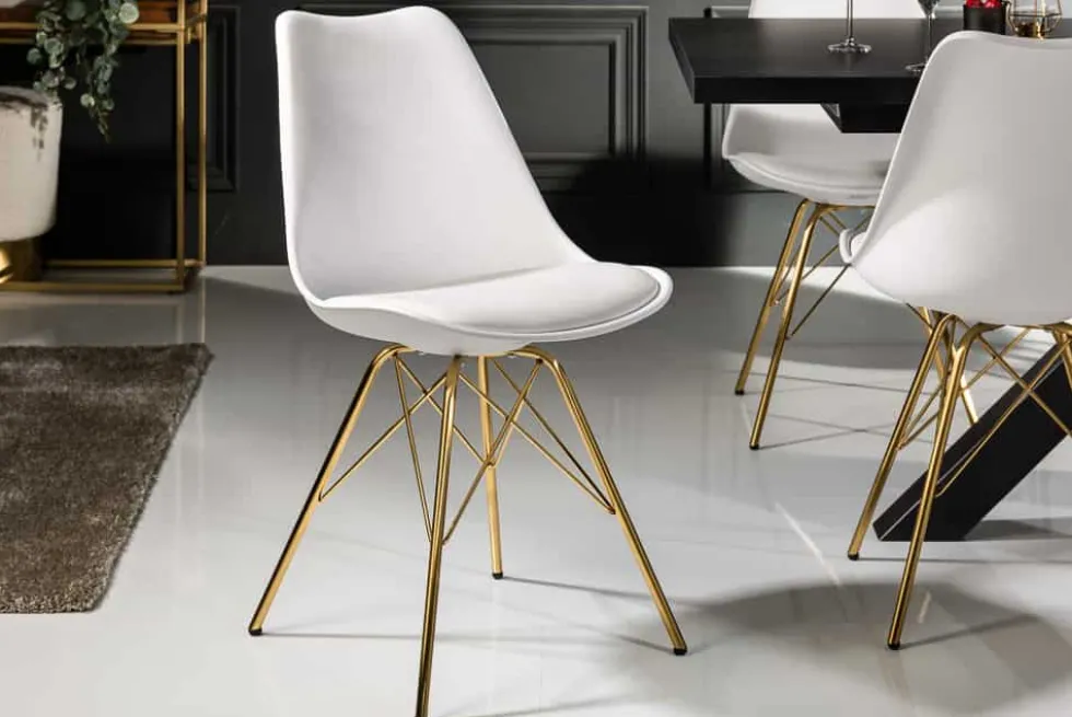 Design Stuhl SCANDINAVIA MEISTERSTÜCK weiß goldene Beine