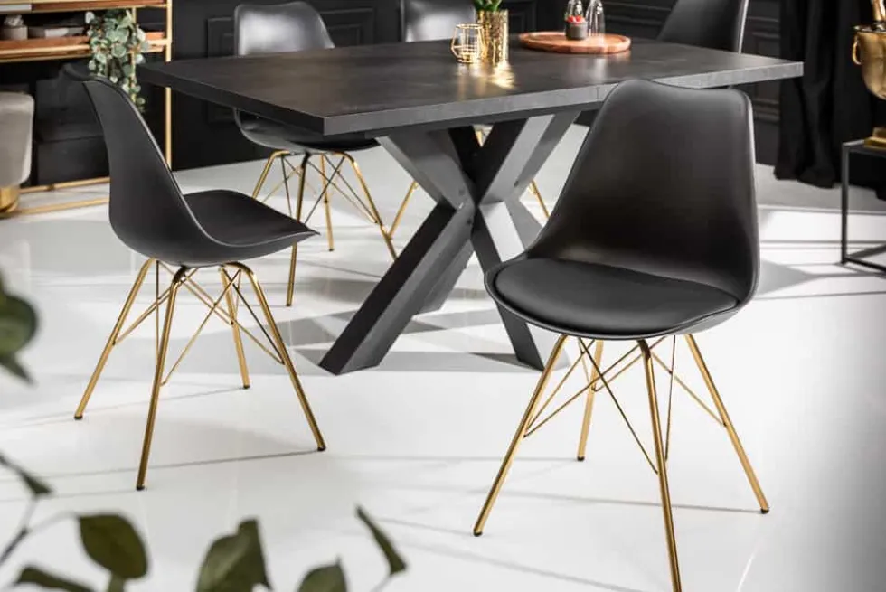 Design Stuhl SCANDINAVIA MEISTERSTÜCK schwarz goldene Beine