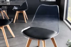 Design Stuhl SCANDINAVIA MEISTERSTÜCK transparent schwarz Kunststoff Buchenholz natur