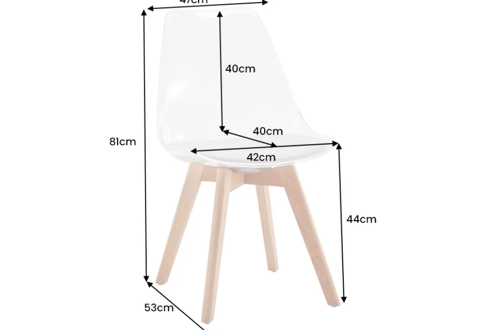 Design Stuhl SCANDINAVIA MEISTERSTÜCK transparent weiß Kunststoff Buchenholz natur