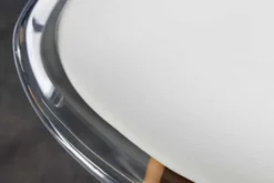 Design Stuhl SCANDINAVIA MEISTERSTÜCK transparent weiß Kunststoff Buchenholz natur